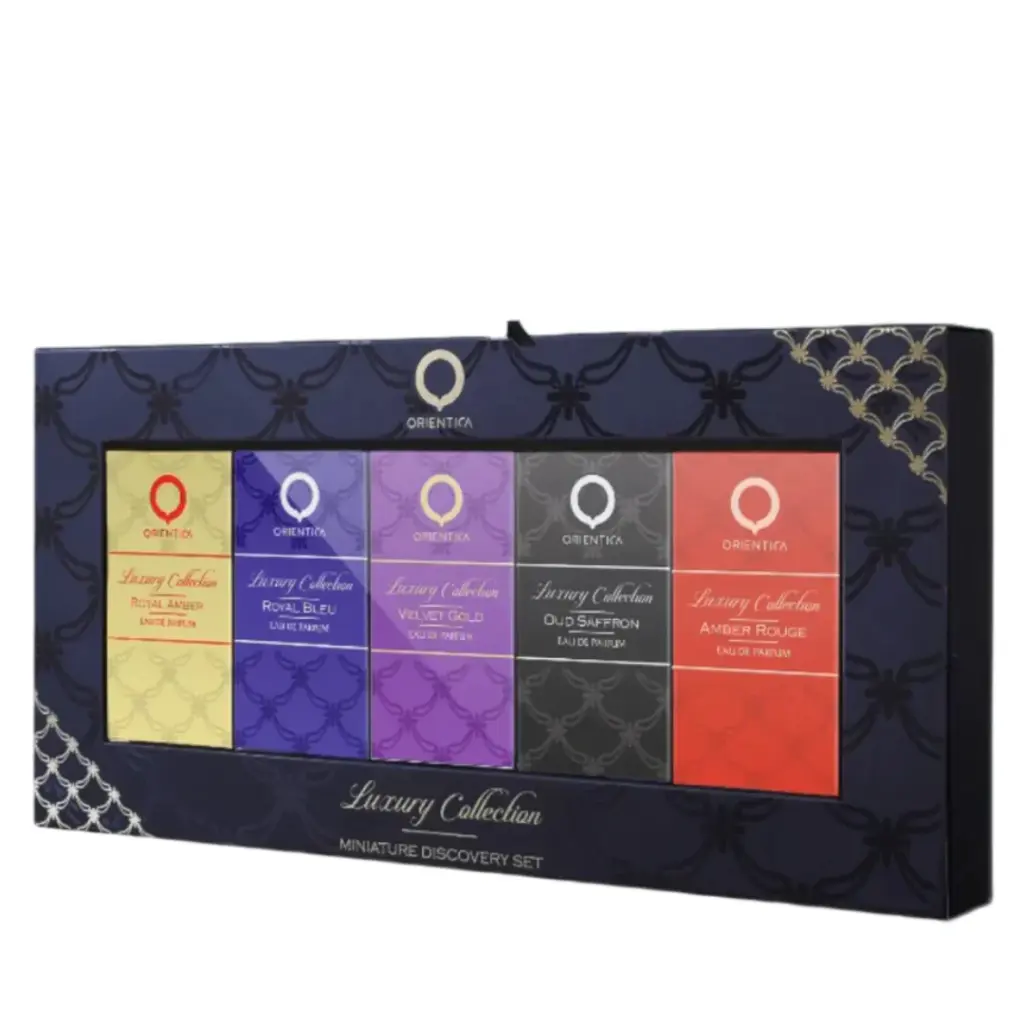 Orientica Set 7.5ml EDP Amber Rouge, Royal Amber, Oud Saffron, Velvet Gold, Royal Bleu.